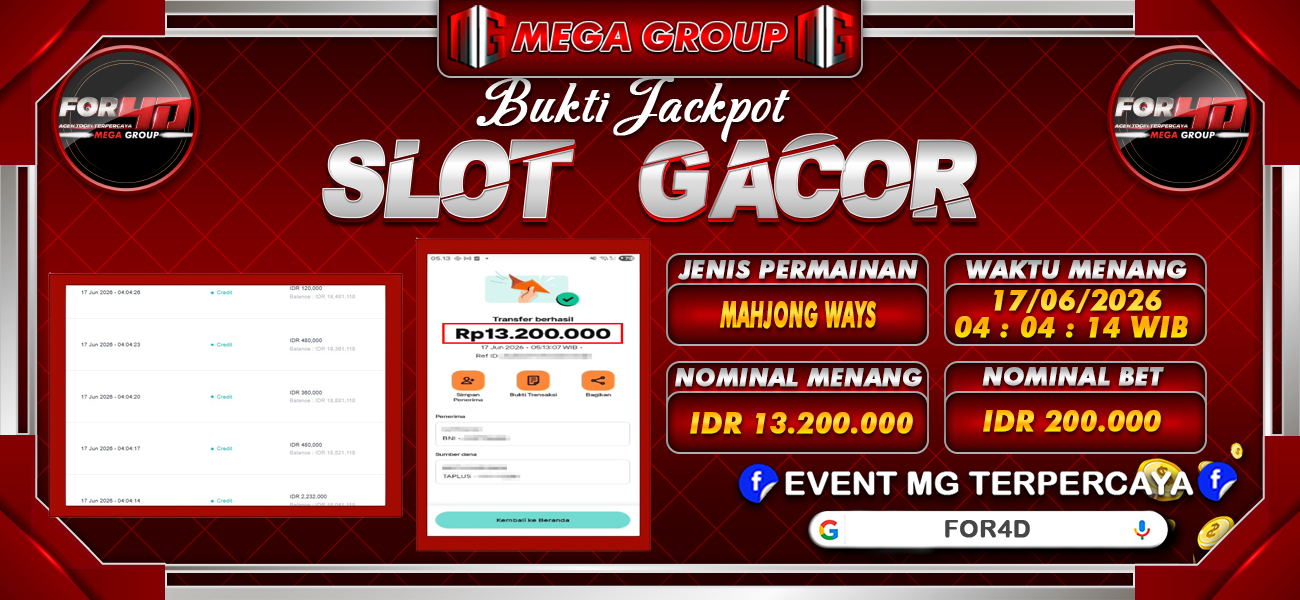 Bukti JP situs For4D hari Rabu, 17 Juni 2026